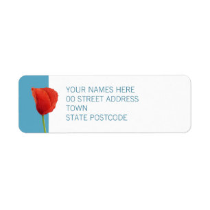 Red Poppy aqua Return Address Label