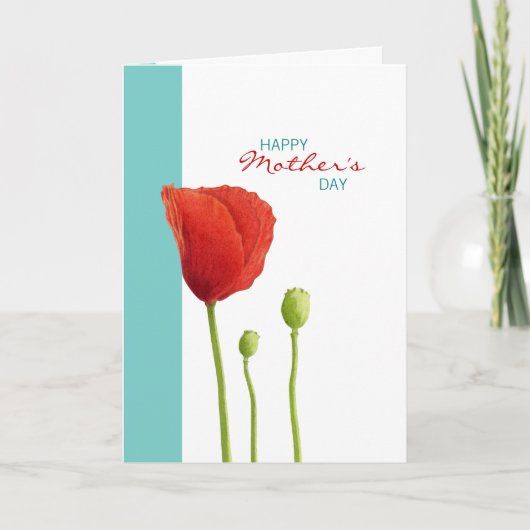 Red Poppy aquamarin Mother Day Card Karte (Vorderseite)