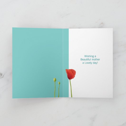 Red Poppy aquamarin Mother Day Card Karte (Innenseite)