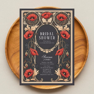 Red Poppy Art Nouveau Bridal Dusche Einladung