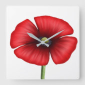Red Poppy Art Square Wallclock Quadratische Wanduhr (Vorderseite)