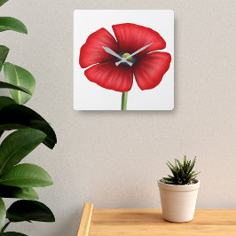 Red Poppy Art Square Wallclock Quadratische Wanduhr
