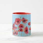 Red Poppy auf Blue Watercolor Pappi Art Tasse (Zentrum)
