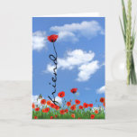 Red Poppy Birthday for Friend Karte<br><div class="desc">Roter Mohn Blume in grünem Gras mit blauem Himmelshintergrund zum Geburtstag eines Freundes</div>