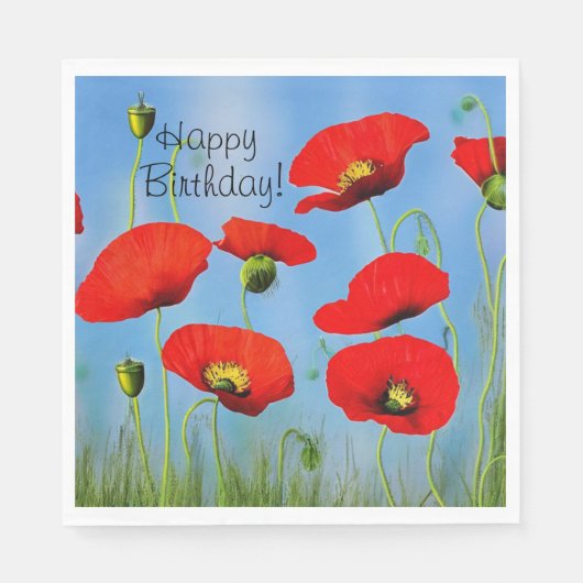 Red Poppy Birthday Serviette (Vorderseite)