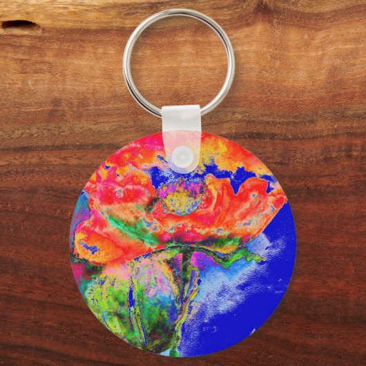 Red Poppy - blauer Hintergrund Schlüsselanhänger (Vorderseite)