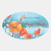 Red Poppy Bloral Wedding Save the Date Ovaler Aufkleber (Vorderseite)