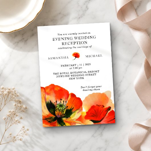 Red Poppy Blume Abend Hochzeitsempfang Einladung