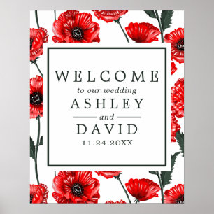 Red Poppy Blume Blumenhochzeit Begrüßungszeichen Poster