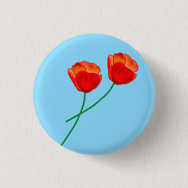 Red Poppy Blume Heart Sky Blue Button