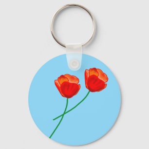 Red Poppy Blume Heart Sky Blue Schlüsselanhänger