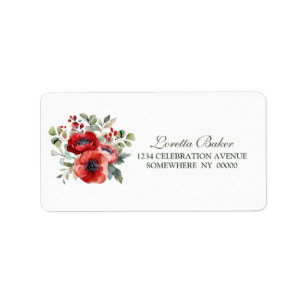Red Poppy Blume Hochzeit Adressaufkleber