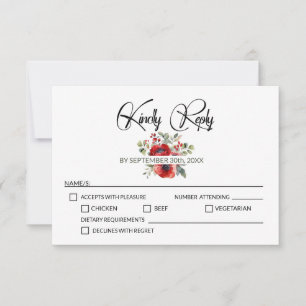 Red Poppy Blume Hochzeit RSVP Karte