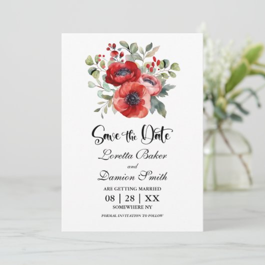 Red Poppy Blume Hochzeit speichern das Datum Save The Date (Stehend Vorderseite)