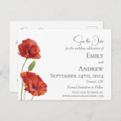 Red Poppy Blume Minimalistische Wasserfarbenhochze Einladungspostkarte (Vorne/Hinten)