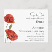 Red Poppy Blume Minimalistische Wasserfarbenhochze Einladungspostkarte (Vorderseite)