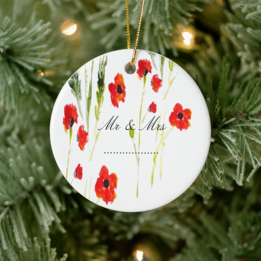Red Poppy Blume Mr & Mrs. Keramik Ornament (Baum)