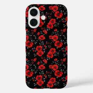 Red Poppy Blume Pattern iPhone 16 Hülle