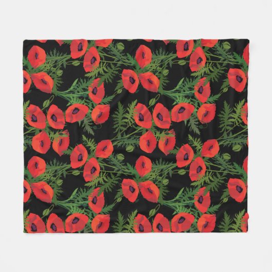Red Poppy Blume Pattern Fleecedecke (Vorderseite (Horizontal))