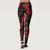 Red Poppy Blume Pattern Leggings (Rückseite)