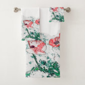 Red Poppy Blume Poppies Sketch Badhandtuch Set (Insitu)