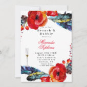 Red Poppy Boho Feathers Brunch & Bubbly Einladung (Vorderseite)