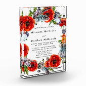Red Poppy Boho Feathers Keepake Wedding Einladung Fotoblock (Links)