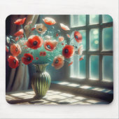 Red Poppy Bouquet im sonnigen Fenster Mousepad (Vorne)