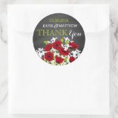 Red Poppy Chalkboard Modern Danke Label Runder Aufkleber (Tasche)