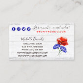 Red Poppy & Cornflower Rustic Wood Social Network Visitenkarte (Rückseite)