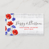 Red Poppy & Cornflower Rustic Wood Social Network Visitenkarte (Vorderseite)