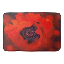 Red Poppy Dark Background & Bokeh Effekt Badematte