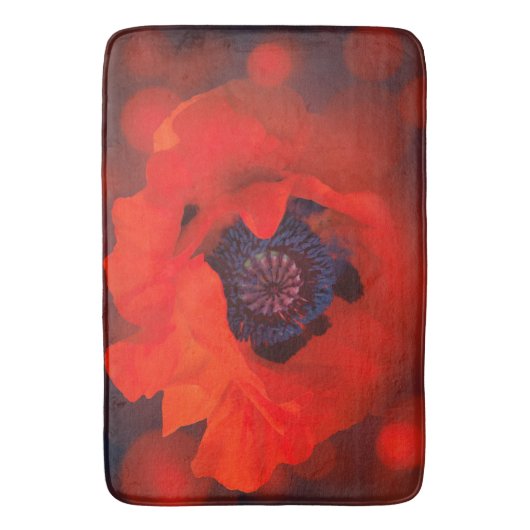 Red Poppy Dark Background & Bokeh Effekt Badematte (Vorderseite Vertikal)