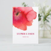 Red Poppy Elegant Wedding Dankeschön Card Dankeskarte (Stehend Vorderseite)