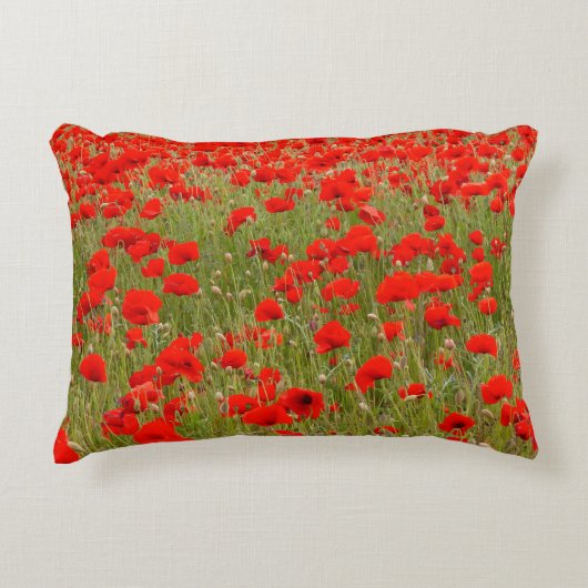 Red poppy field of flowers tie dekokissen (Vorderseite)