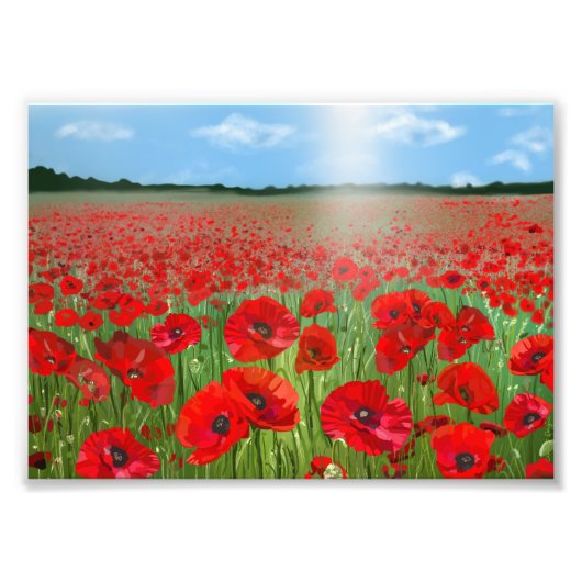 Red poppy field wall art decor landscape fotodruck (Vorne)