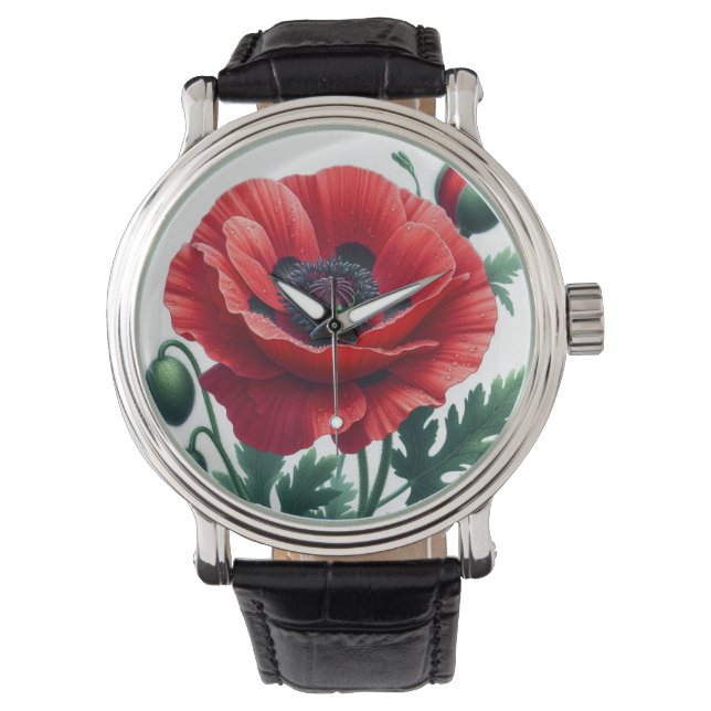 Red Poppy Floral Armbanduhr (Vorderseite)