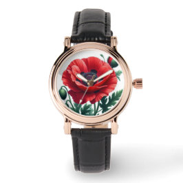 Red Poppy Floral Armbanduhr