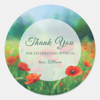Red Poppy Floral Birthday Thank You Runder Aufkleber