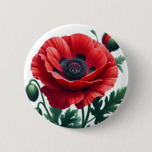 Red Poppy Floral Button (Vorderseite)