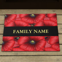 Red Poppy Floral Familienname Doormat