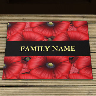 Red Poppy Floral Familienname Doormat Fußmatte