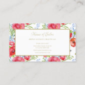 Red Poppy Floral Gold Script Beauty Boutique Visitenkarte (Rückseite)