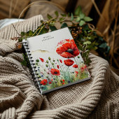 Red Poppy Floral Monogram Notebook Notizblock
