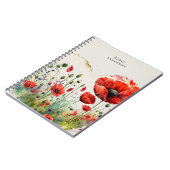 Red Poppy Floral Monogram Notebook Notizblock (Linke Seite)