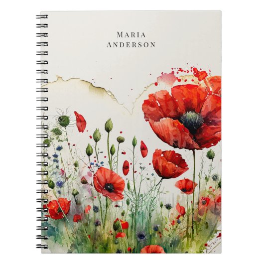 Red Poppy Floral Monogram Notebook Notizblock (Vorderseite)
