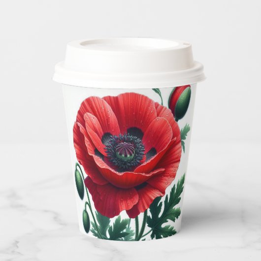 Red Poppy Floral Pappbecher (Vorderseite)