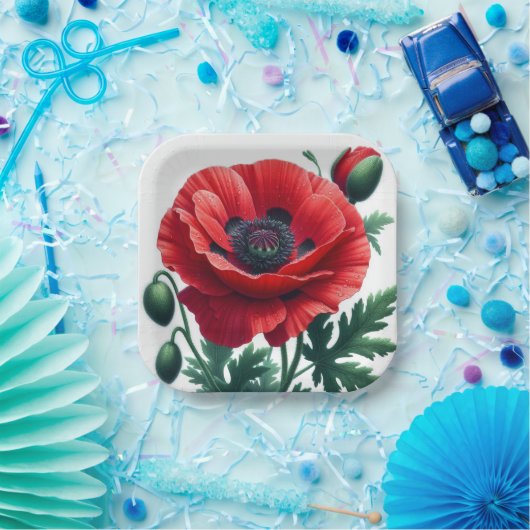 Red Poppy Floral Pappteller (Party)