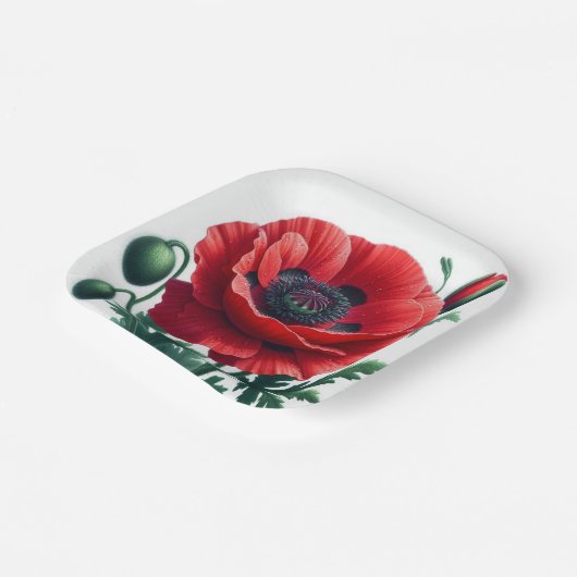 Red Poppy Floral Pappteller (Gewinkelt)