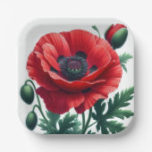 Red Poppy Floral Pappteller (Vorderseite)